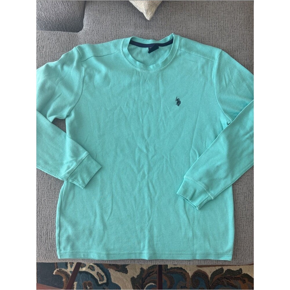U.S. Polo Assn. Light blue/mint green thermal waffle long sleeve shirt - Picture 1 of 3